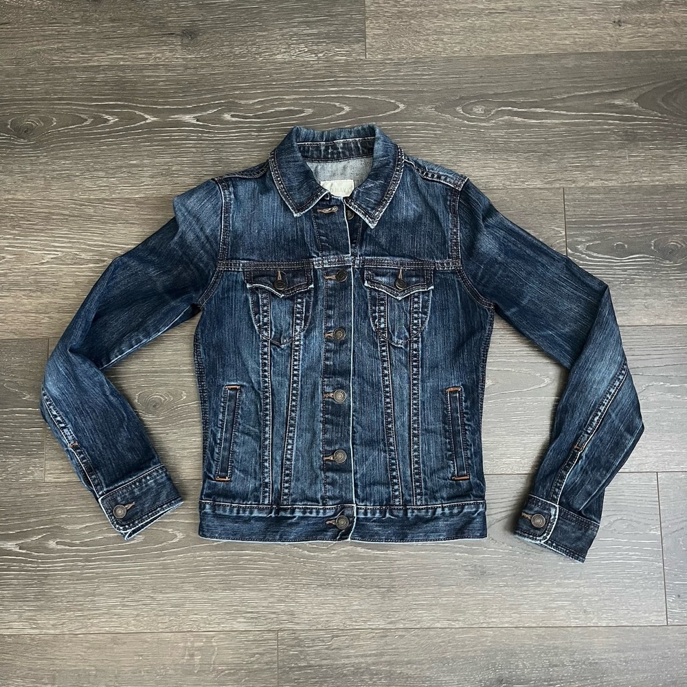Old Navy  jean jacket womens XS Trucker medium dark stretch denim Old‎ School